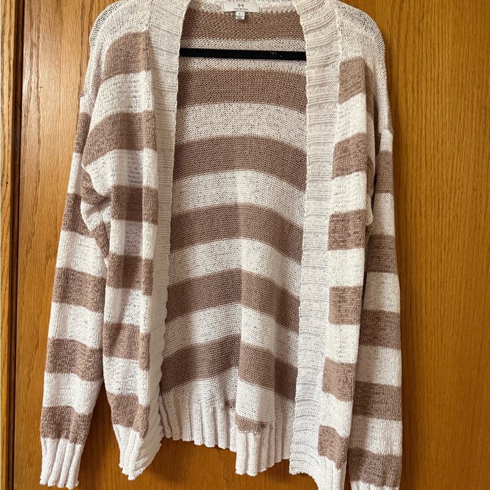 Halston Heritage Brown and Cream Striped Cardigan